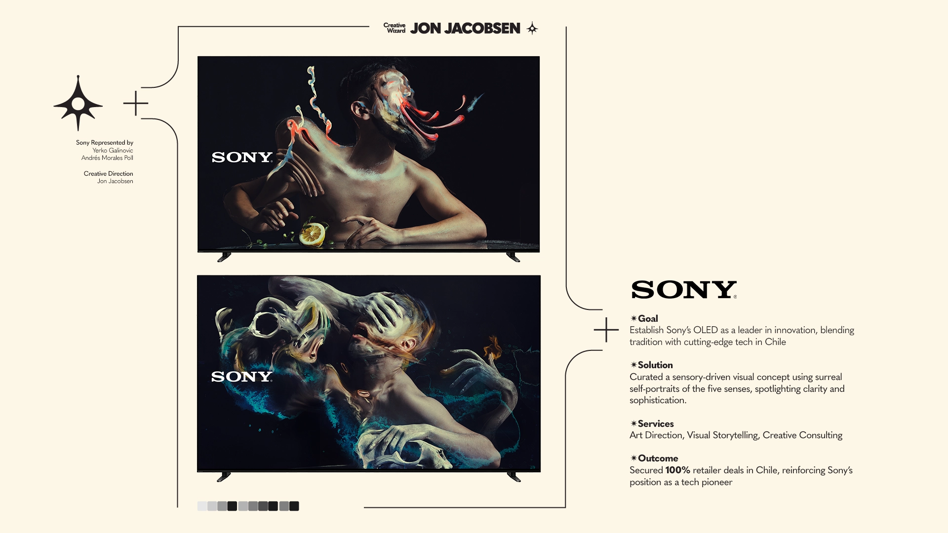 Creative direction by Jon Jacobsen for Sony OLED TV release in Chile, showcasing sleek visuals that highlight Sony's legacy of innovation and technology leadership.