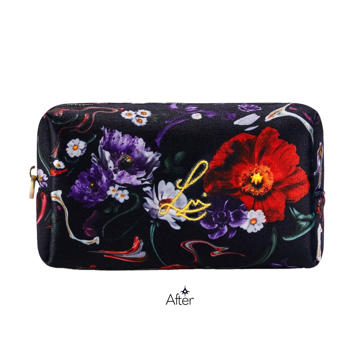 Custom makeup bag for Lisa Eldridge's 'Floral Fantasy' collection with exclusive print.